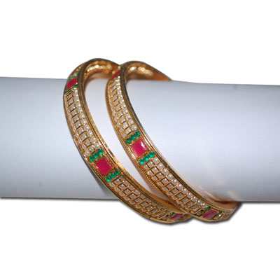 "White Stone Bangles - MGR-1218 ( 2 Bangles) - Click here to View more details about this Product